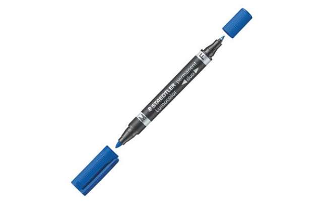 Immagine di Pennarello Lumocolor Permanent Duo 348 punta feltro - punta 0,6mm e 1,5mm - blu - Staedtler