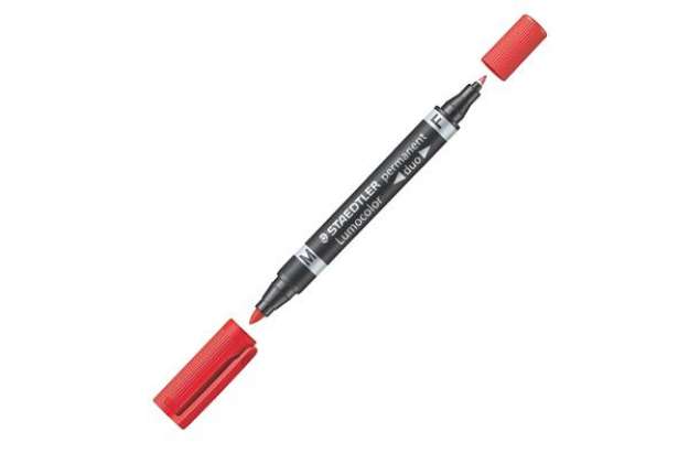 Immagine di Pennarello Lumocolor Permanent Duo 348 punta feltro - punta 0,6mm e 1,5mm - rosso - Staedtler