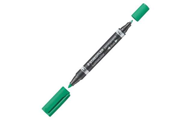 Immagine di Pennarello Lumocolor Permanent Duo 348 punta feltro - punta 0,6mm e 1,5mm - verde - Staedtler
