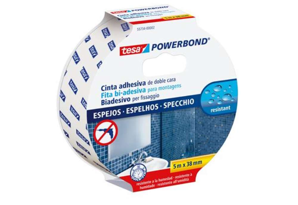 Immagine di Nastro biadesivo per specchi Tesa Powerbond - 38 mm x 5 m - PE - bianco - Tesa
