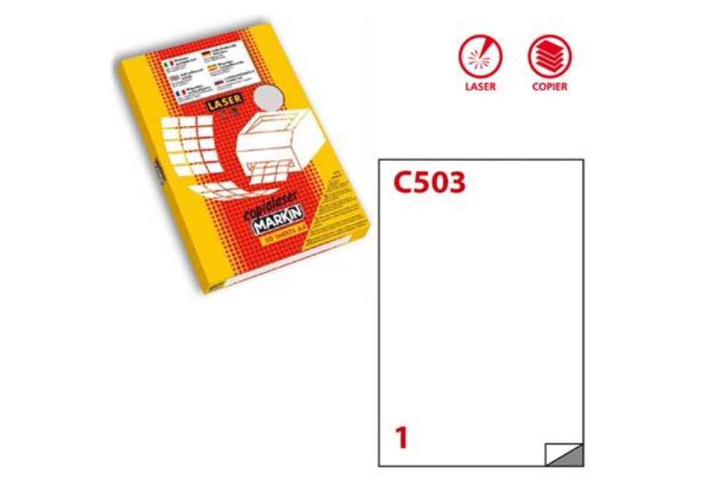 Immagine di Etichette adesive C/503 - in poliestere - permanenti - 210 x 297 mm - 1 et/fg - 50 fogli - bianco op