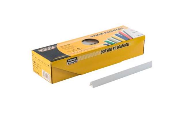 Immagine di Dorsetti triangolari per rilegatura - 11 mm - bianco - Fellowes - scatola 30 pezzi