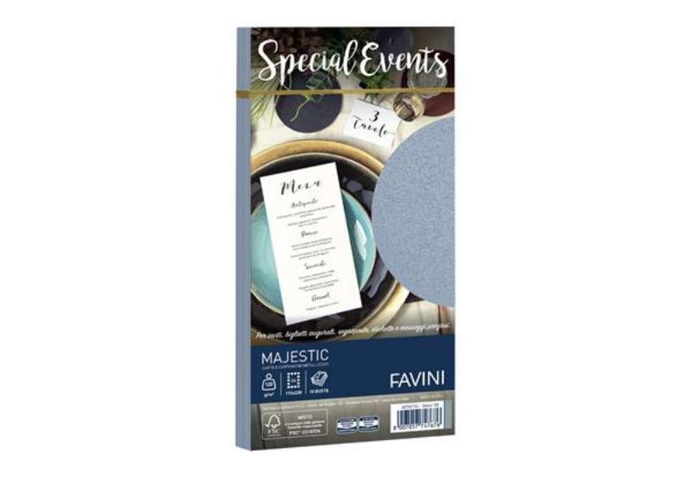 Immagine di Busta Special Events metal - 110 x 220 mm - 120 gr - argento - Favini - conf. 10 buste