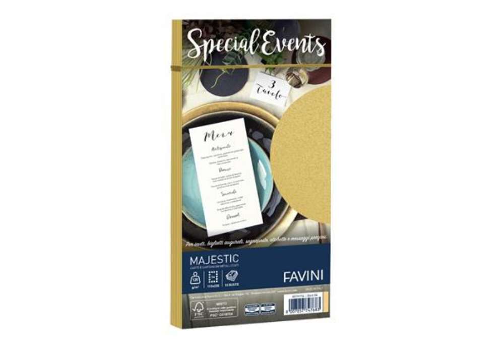 Immagine di Busta Special Events metal - 110 x 220 mm - 120 gr - oro - Favini - conf. 10 buste