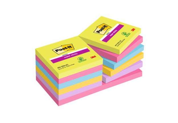 Immagine di Blocco foglietti Post-it Super Sticky - 654-12SSUCC - 76 x 76 mm - colori Ultra - 90 fogli - Post-it
