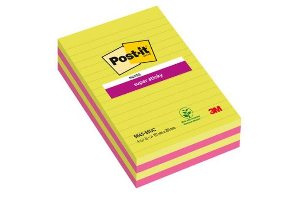 Immagine di Blocco foglietti Post-it Super Sticky rettangolari - 5845-4SSUC - a righe - 127 x 203 mm - colori Ul