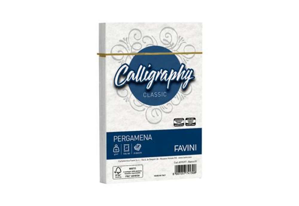 Immagine di Busta Calligraphy Pergamena - 120 x 180 mm - 90 gr - bianco 01 - Favini - conf. 25 pezzi