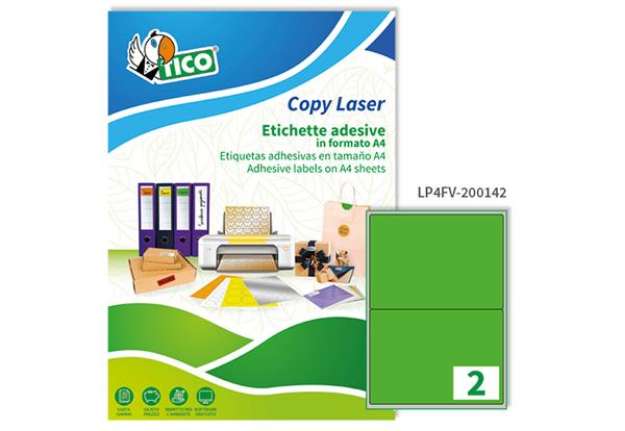 Immagine di Etichette adesive LP4F - in carta - angoli arrotondati - permanenti - 200 x 142 mm - 2 et/fg - 70 fo