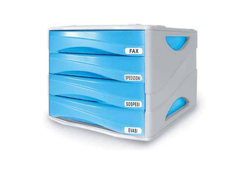 Immagine di Cassettiera Smile - 29 x 38 x 25,5 cm - 4 cassetti da 5 cm - grigio/azzurro trasparente - Arda