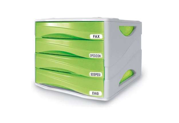 Immagine di Cassettiera Smile - 29 x 38 x 25,5 cm - 4 cassetti da 5 cm - grigio/verde trasparente - Arda