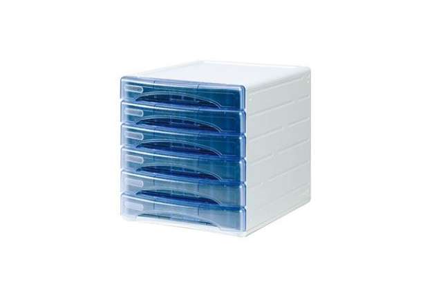 Immagine di Cassettiera Olivia - 31 x 40 x 32,5 cm - 6 cassetti da 3 cm - grigio/azzurro trasparente - Arda