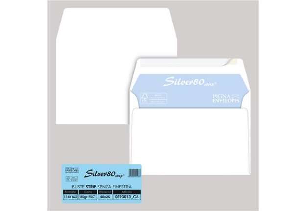 Immagine di Busta Silver80 Strip FSC - internografata - senza finestra - 11,4 x 16,2 cm - 80 gr - bianco - Pigna