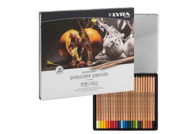 Immagine di Pastelli colorati Rembrandt Polycolor - 3,7 mm - colori assortiti - Lyra - astuccio metallo 24 pezzi