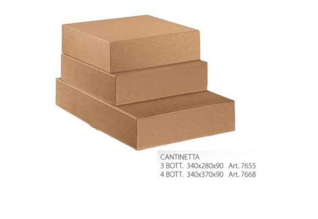 Immagine di Scatola in cartone Onda avana - fino a 4 bottiglie - 34 x 37 x 9cm - Scotton