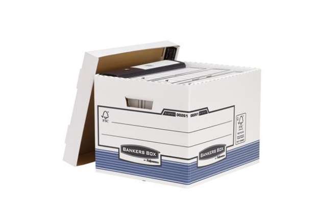 Immagine di Scatola archivio Bankers Box System - con coperchio - 33,3x28,5x38 cm - bianco - Fellowes