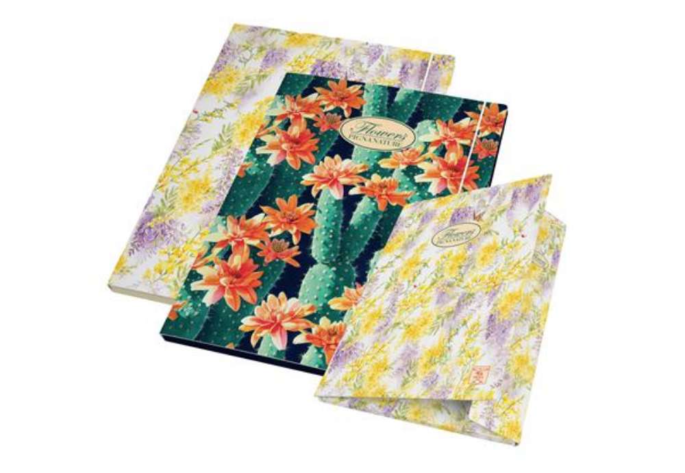 Immagine di Cartella 3 lembi con elastico Nature Flowers - A4 - dorso piatto - fantasie assortite - Pigna