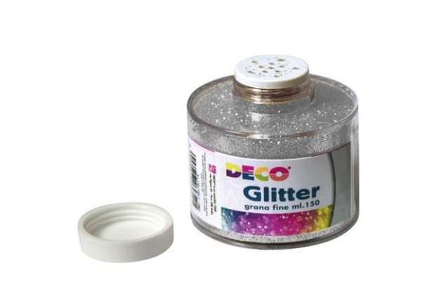 Immagine di Barattolo Glitter - grana fine - 150ml - argento - DECO