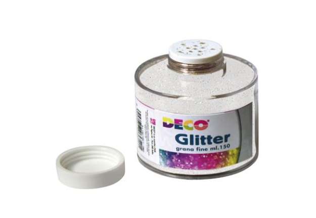 Immagine di Barattolo Glitter - grana fine - 150ml - bianco/iride - DECO