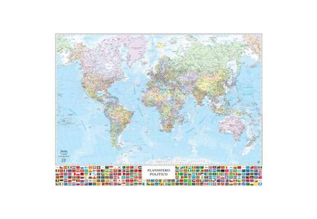 Immagine di Carta geografica Mondo con Bandiere - murale - 132 x 97 cm - Belletti