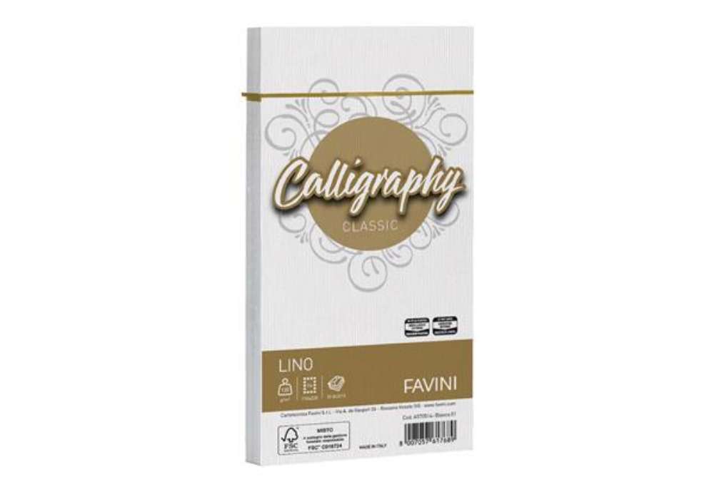 Immagine di Buste Calligraphy Lino - 110 x 220 mm - 120 gr - bianco 01 - Favini - conf. 25 pezzi