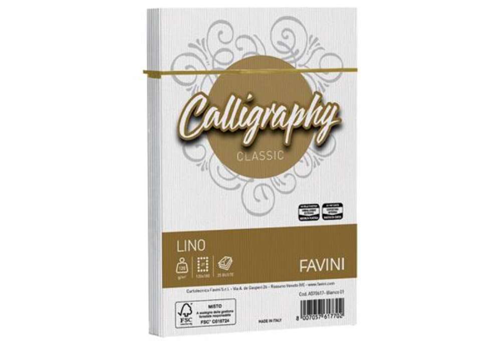 Immagine di Buste Calligraphy Lino - 120 x 180 mm - 120 gr - bianco 01 - Favini - conf. 25 pezzi