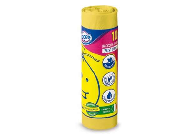 Immagine di Sacchi per immondizia - 70x110 cm - 120 L - 16 micron - giallo - Logex Professional - rotolo da 10 s