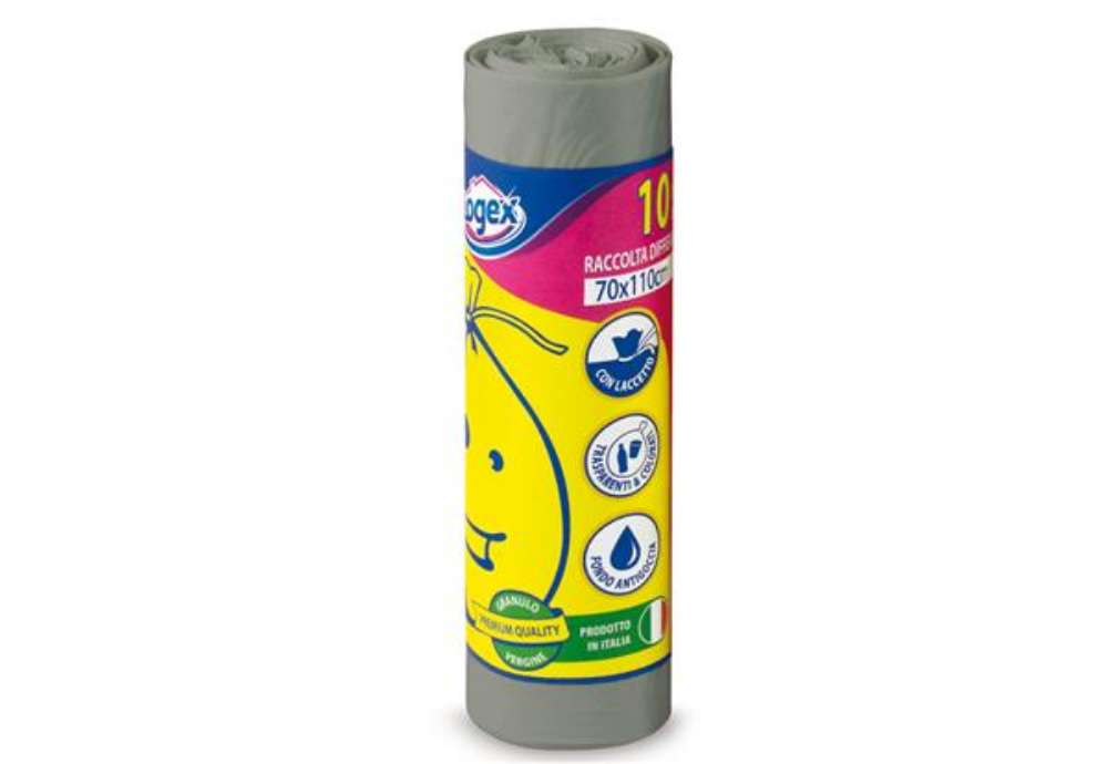 Immagine di Sacchi per immondizia - 70x110 cm - 120 L - 16 micron - grigio - Logex Professional - rotolo da 10 s