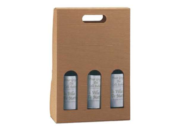 Immagine di Scatola bottiglie Onda avana - 3 bottiglie - 270 x 90 x 385 mm - Scotton
