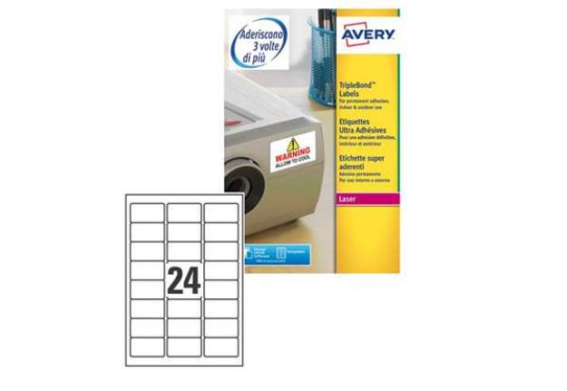 Immagine di Etichette adesive extra strong L6141 - in poliestere - laser - permanenti - 63,5 x 33,9 mm - 24 et/f