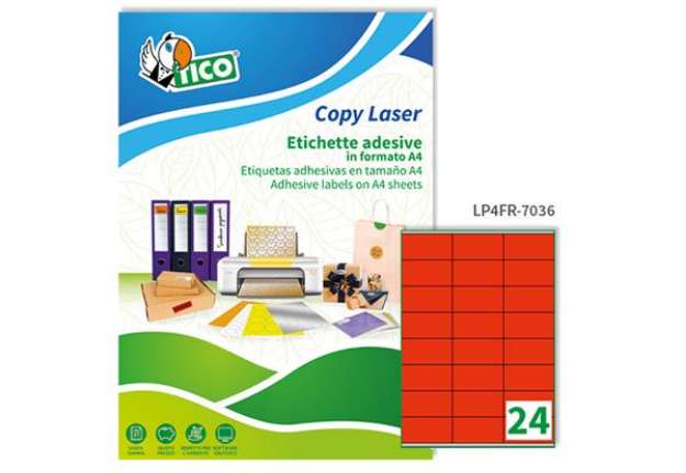 Immagine di Etichette adesive LP4F - in carta - con margini - permanenti - 70 x 36 mm - 24 et/fg - 70 fogli - ro