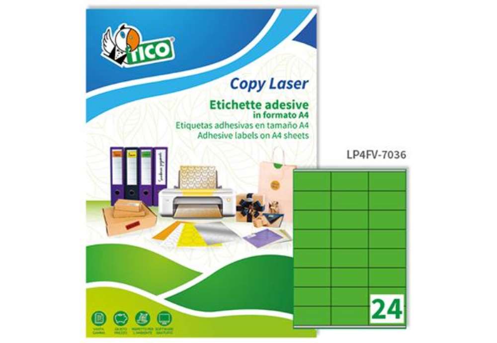 Immagine di Etichette adesive LP4F - in carta - con margini - permanenti - 70 x 36 mm - 24 et/fg - 70 fogli - ve