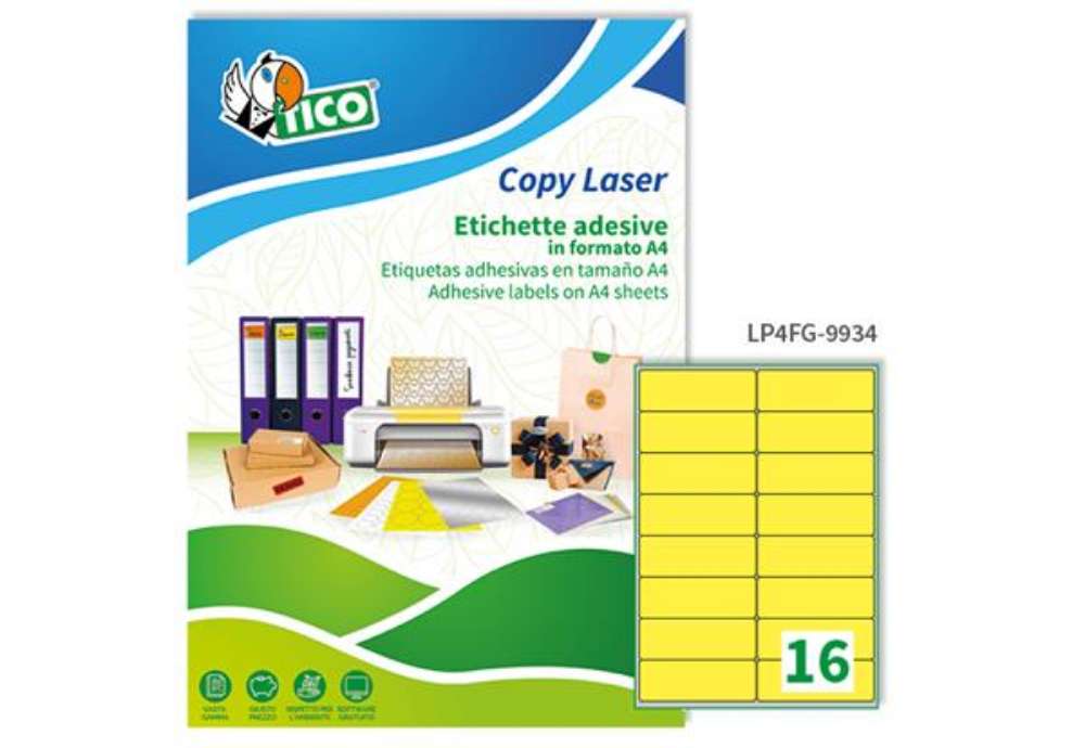 Immagine di Etichette adesive LP4F - in carta - angoli arrotondati - permanenti - 99,1 x 34 mm - 16 et/fg - 70 f