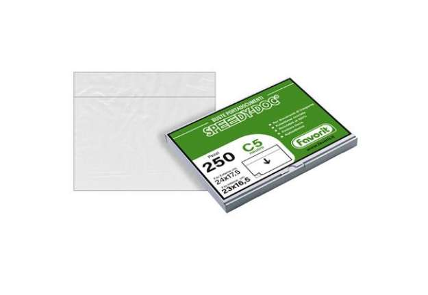 Immagine di Busta adesiva Speedy Doc - senza stampa - C5 - 23 x 16,5 cm - PPL/PE - trasparente - Favorit - conf.