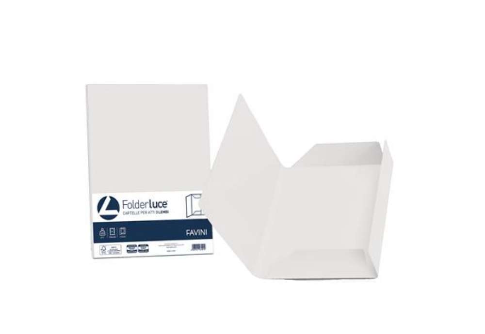 Immagine di Cartellina 3 lembi Acqua - 200 gr - A4 - cartoncino bristol - bianco - Favini - conf. 25 pezzi