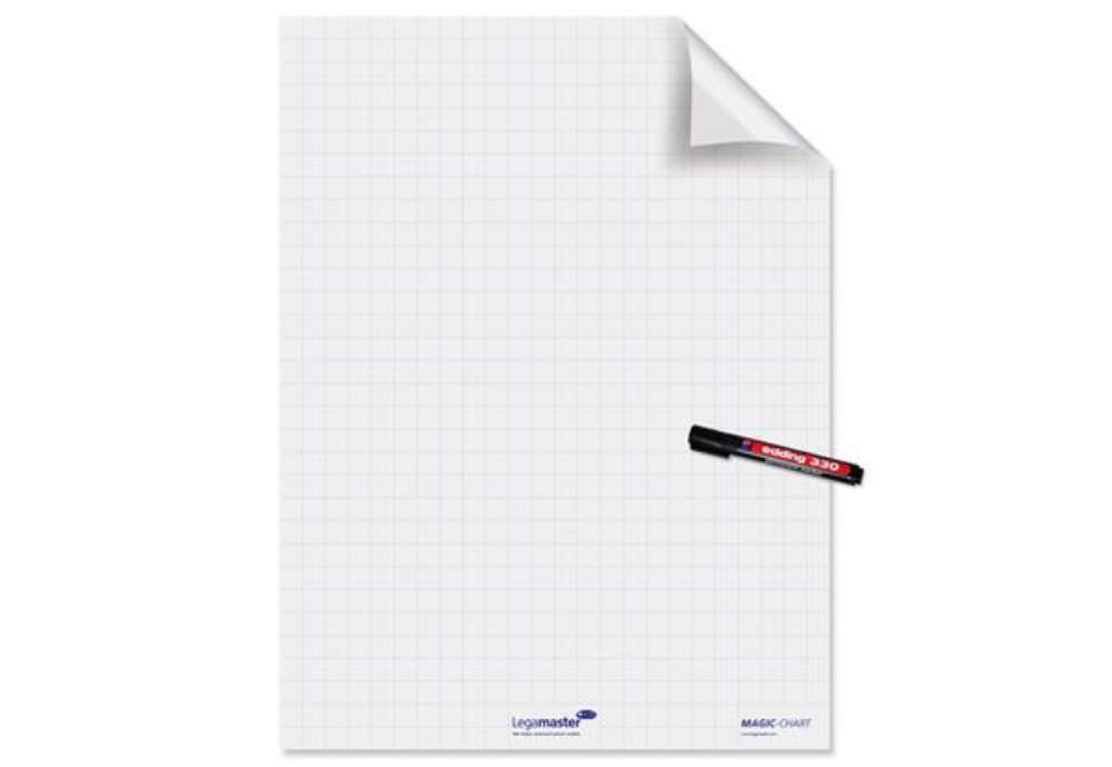 Immagine di Fogli elettrostatici Magic Chart - 60 x 80 cm - quadretti 2,5 cm - Legamaster - rotolo da 25 pezzi