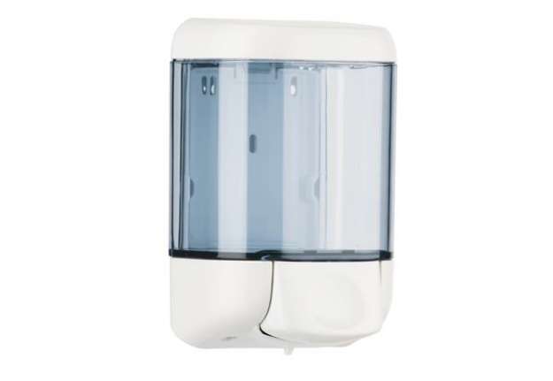Immagine di Dispenser da muro per sapone liquido - 12,8x11,2x20,5 cm - capacit? 1 L - bianco/azzurro trasparente