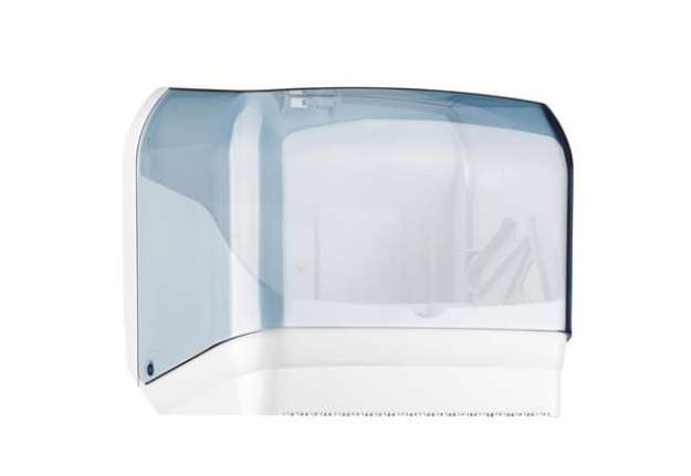 Immagine di Dispenser per asciugamani in rotolo/fogli - 30x19,5x25,1 cm - plastica - bianco/azzurro trasparente