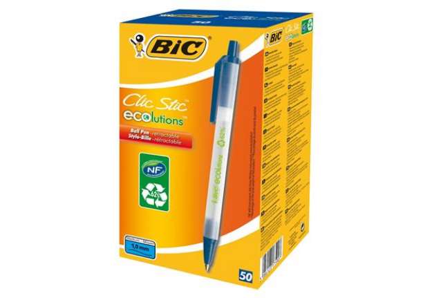 Immagine di Penna a sfera a scatto ECOlutions - punta 1,0mm - blu - Bic - conf. 50 pezzi
