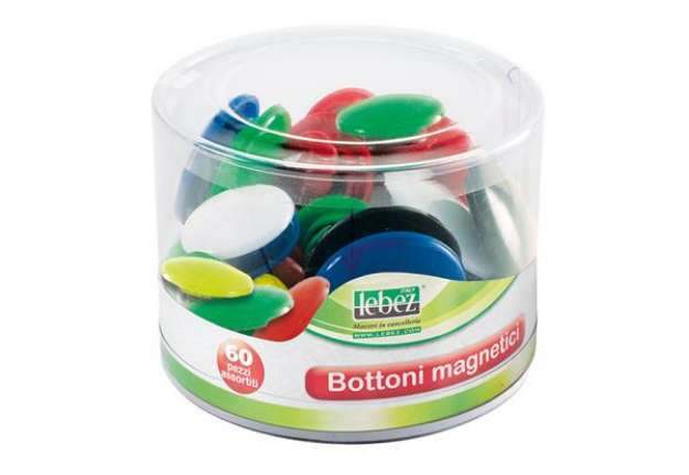 Immagine di Bottoni magnetici tondi - misure e colori assortiti - Lebez - barattolo da 60 pezzi