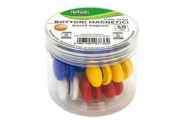 Immagine di Bottoni magnetici tondi - diametro 2 cm - colori assortiti - Lebez - barattolo da 40 pezzi