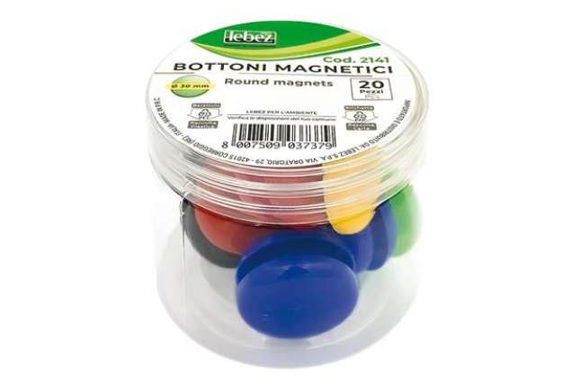Immagine di Bottoni magnetici tondi - diametro 3 cm - colori assortiti - Lebez - barattolo da 20 pezzi