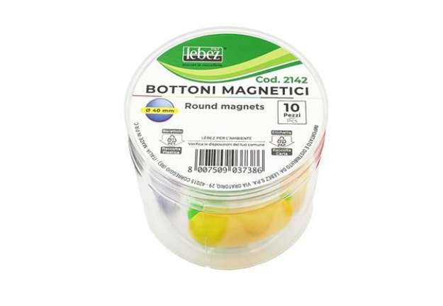 Immagine di Bottoni magnetici tondi - diametro 4 cm - colori assortiti - Lebez - barattolo da 10 pezzi