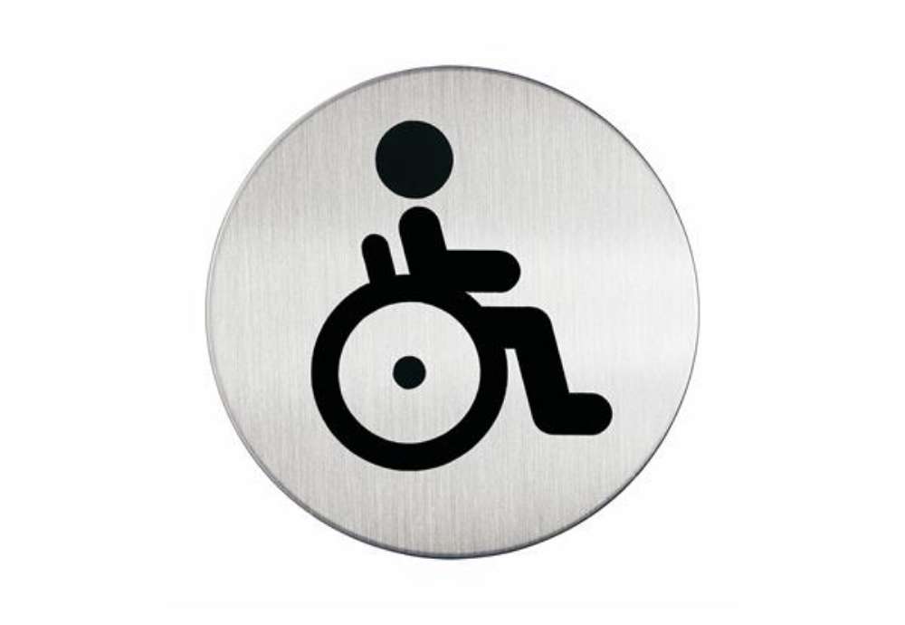 Immagine di Pittogramma adesivo - WC diversamente abili - diametro 8,3 cm - acciaio - Durable