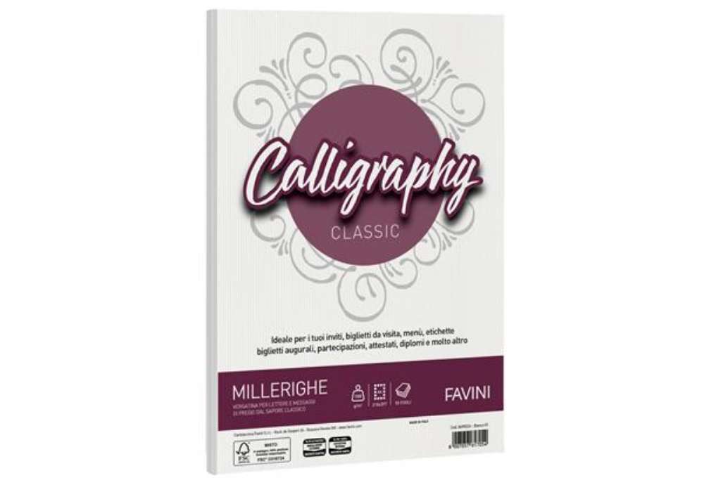 Immagine di Carta Calligraphy Millerighe - A4 - 100 gr - bianco 01 - Favini - conf. 50 fogli