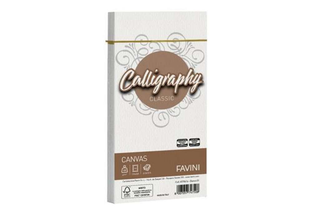 Immagine di Busta Calligraphy Canvas - 110 x 220 mm - 100 gr - bianco 01 - Favini - conf. 25 pezzi