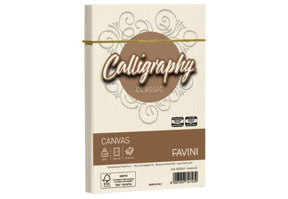 Immagine di Busta Calligraphy Canvas - 120 x 180 mm - 100 gr - avorio 02 - Favini - conf. 25 pezzi