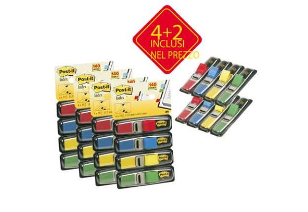 Immagine di Segnapagina Post-it Index Mini - 683-6 - 4 colori classici - Value Pack 4+2 (blister da 140 segnapag