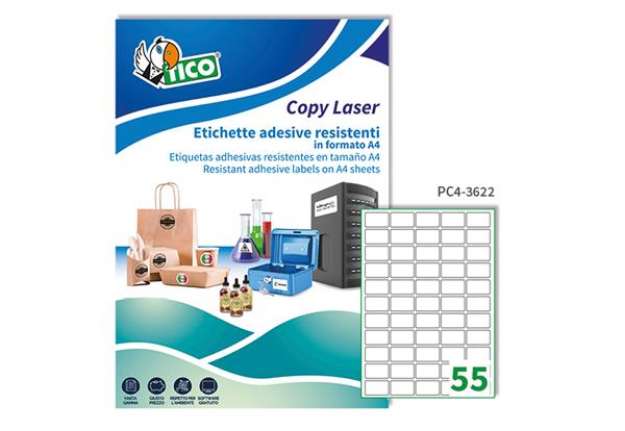Immagine di Etichette adesive PC4 - in poliestere - laser - permanenti - 36 x 22 mm - 55 et/fg - 100 fogli - tra