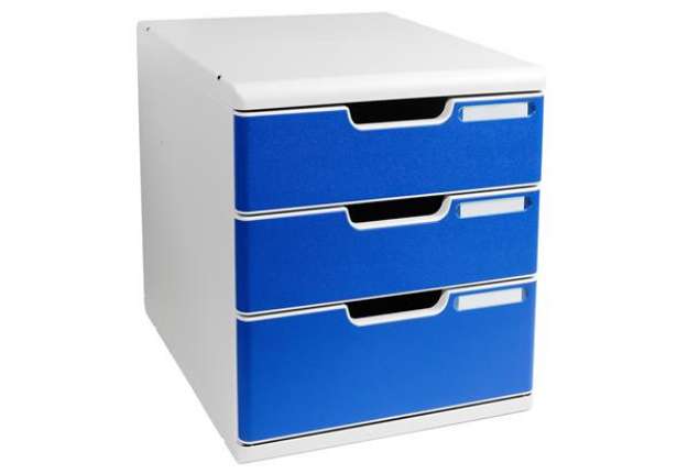 Immagine di Cassettiera Modulo A4 - 28,8 x 32 x 35 cm - 3 cassetti - grigio/blu - Exacompta