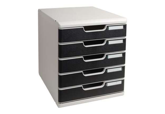 Immagine di Cassettiera Modulo A4 - 28,8 x 32 x 35 cm - 5 cassetti - grigio/nero - Exacompta